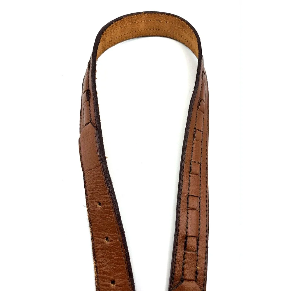 Vintage 90s Boys Brown Leather Weave Belt Brass Buckle 24